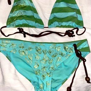 Light teal and green and a touch of gold bikini